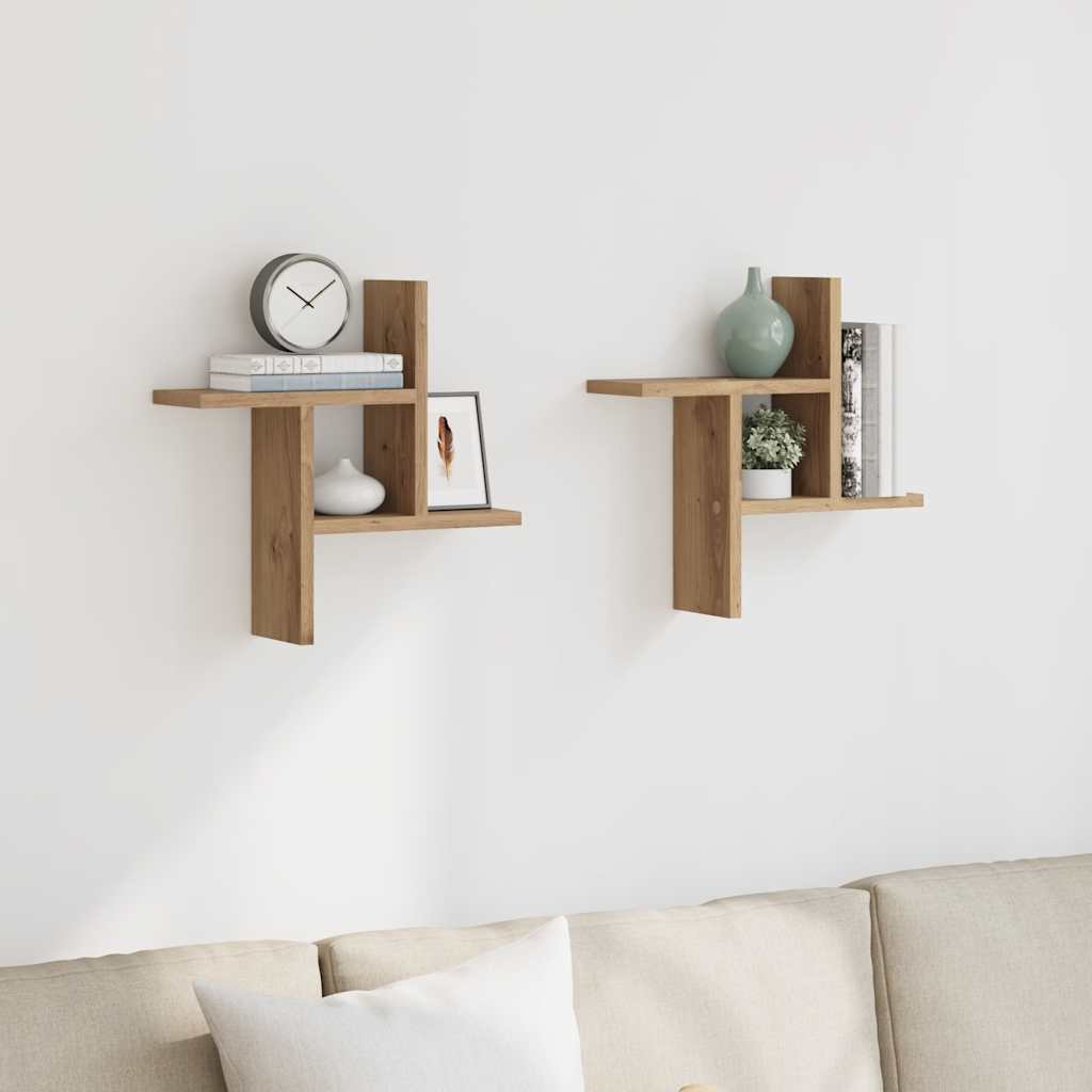 Wandregale 2 Stk. Artisan-Eiche 38x12x38 cm Holzwerkstoff