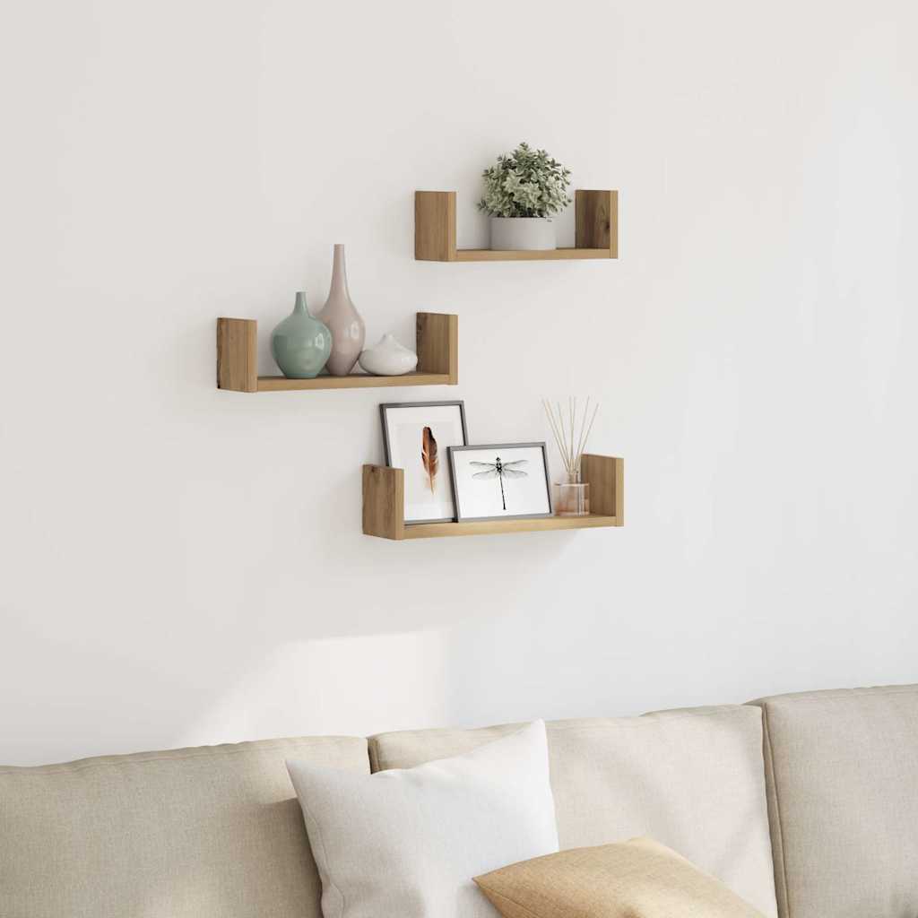 Wandregale 3 Stk. Artisan-Eiche Holzwerkstoff