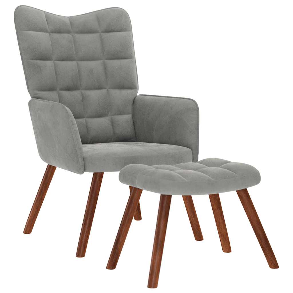 Relaxsessel mit Hocker Hellgrau Samt