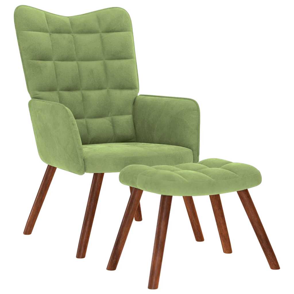 Relaxsessel mit Hocker Hellgrün Samt