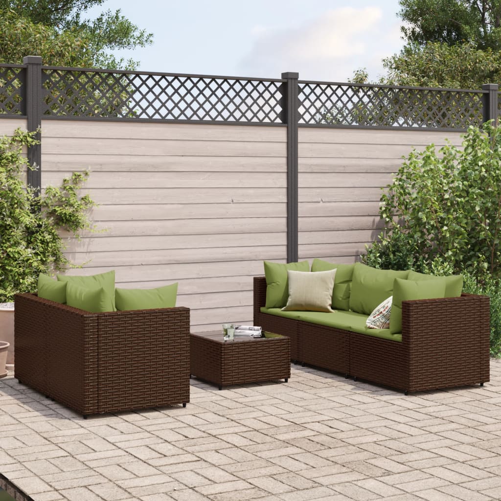 6-tlg. Garten-Lounge-Set mit Kissen Braun Poly Rattan