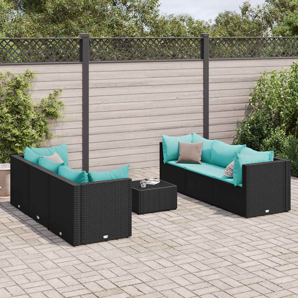 7-tlg. Garten-Lounge-Set mit Kissen Schwarz Poly Rattan