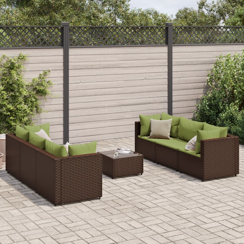 7-tlg. Garten-Lounge-Set mit Kissen Braun Poly Rattan