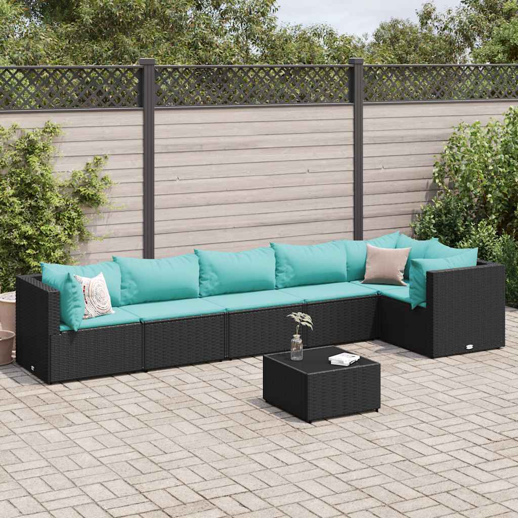 7-tlg. Garten-Lounge-Set mit Kissen Schwarz Poly Rattan