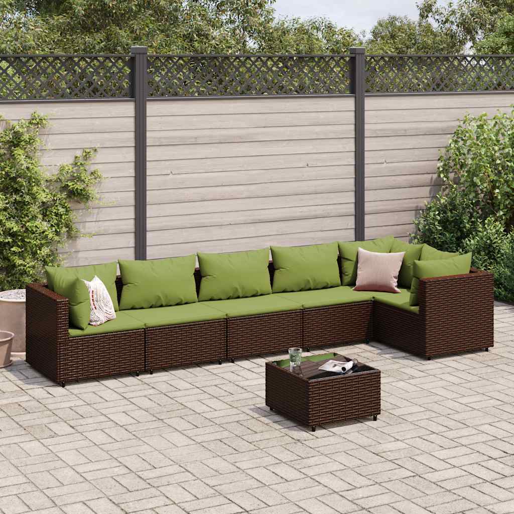 7-tlg. Garten-Lounge-Set mit Kissen Braun Poly Rattan
