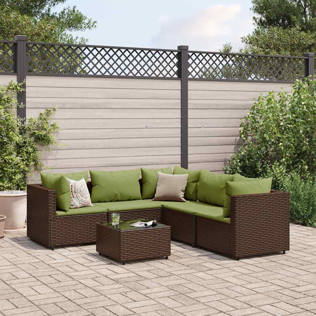 6-tlg. Garten-Lounge-Set mit Kissen Braun Poly Rattan