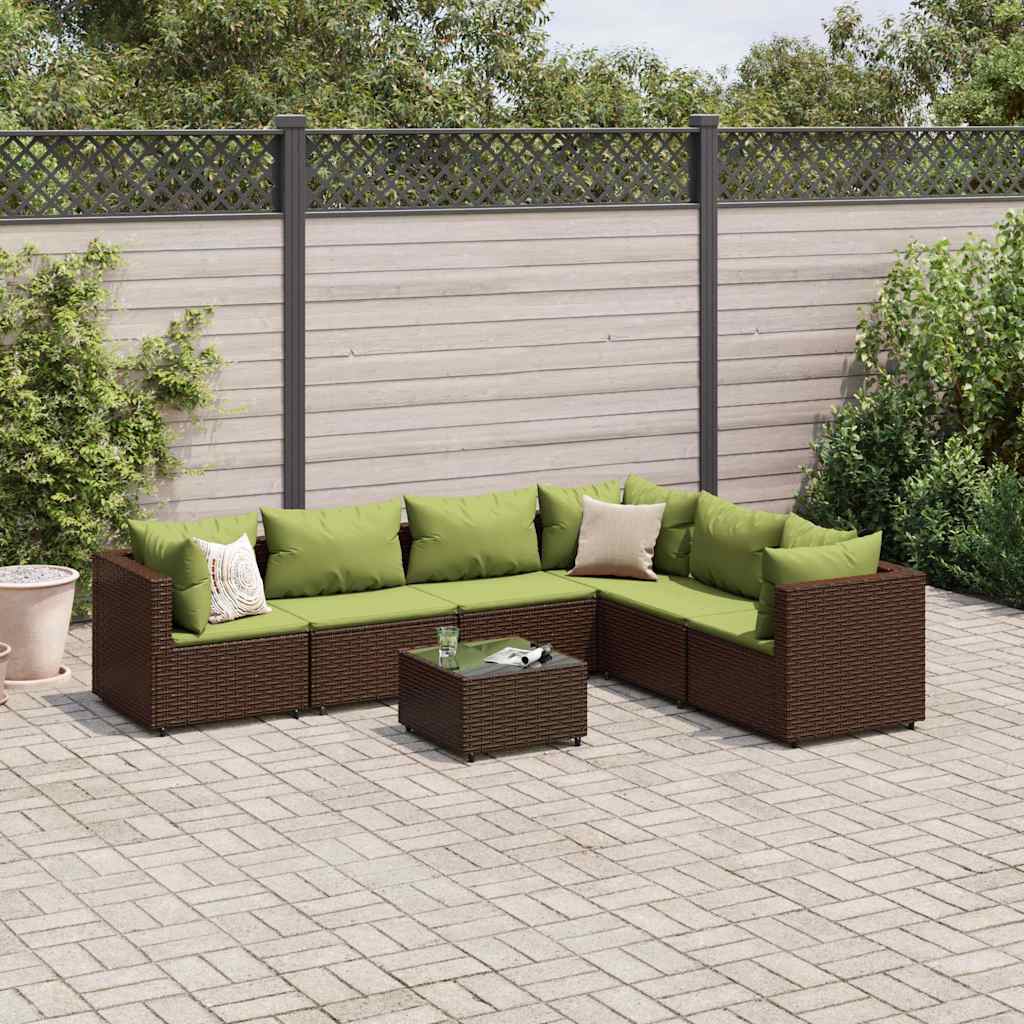7-tlg. Garten-Lounge-Set mit Kissen Braun Poly Rattan
