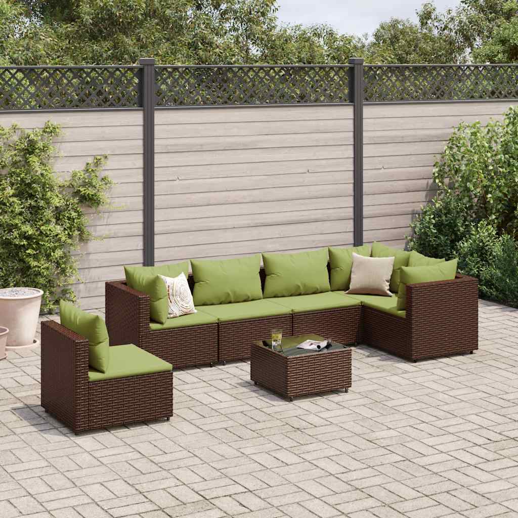 7-tlg. Garten-Lounge-Set mit Kissen Braun Poly Rattan