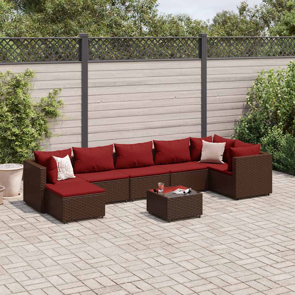 8-tlg. Garten-Lounge-Set mit Kissen Braun Poly Rattan