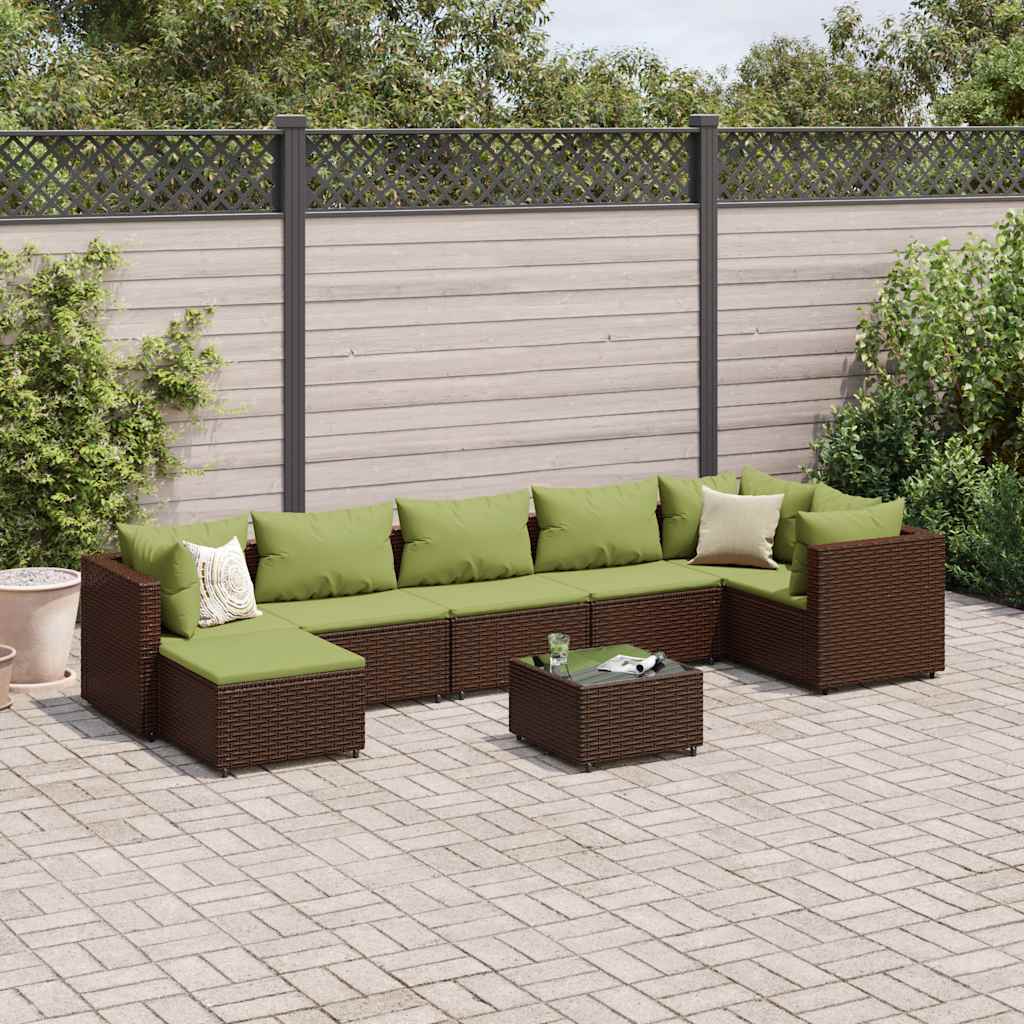 8-tlg. Garten-Lounge-Set mit Kissen Braun Poly Rattan