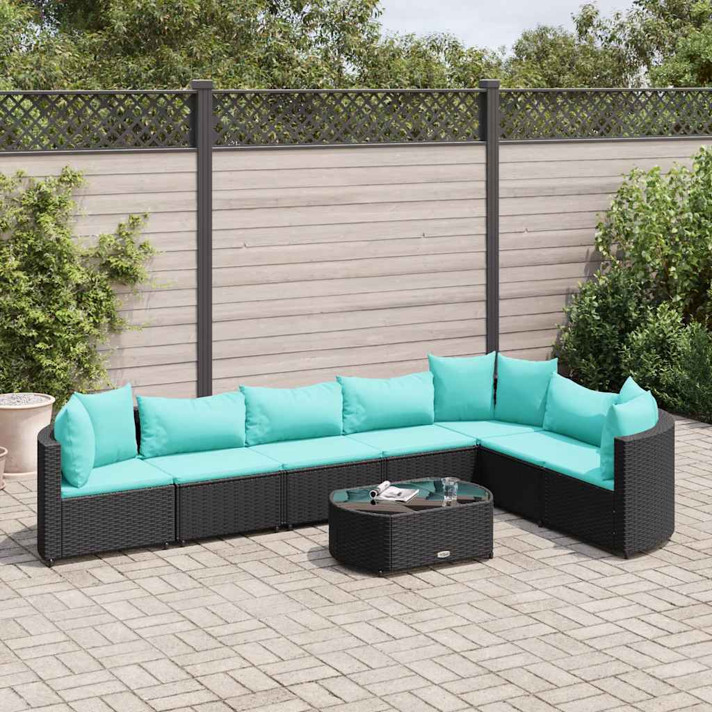 8-tlg. Garten-Sofagarnitur mit Kissen Schwarz Poly Rattan