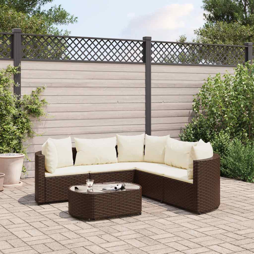 6-tlg. Garten-Sofagarnitur mit Kissen Braun Poly Rattan