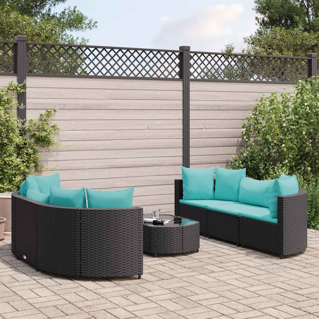 7-tlg. Garten-Sofagarnitur mit Kissen Schwarz Poly Rattan
