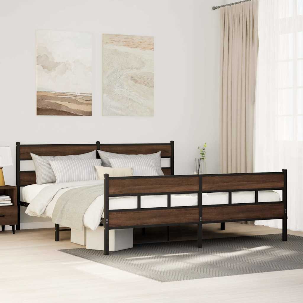 Metallbett ohne Matratze Braun Eichen-Optik 183x213 cm
