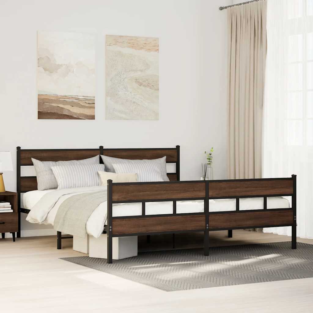 Metallbett ohne Matratze Braun Eichen-Optik 200x200 cm