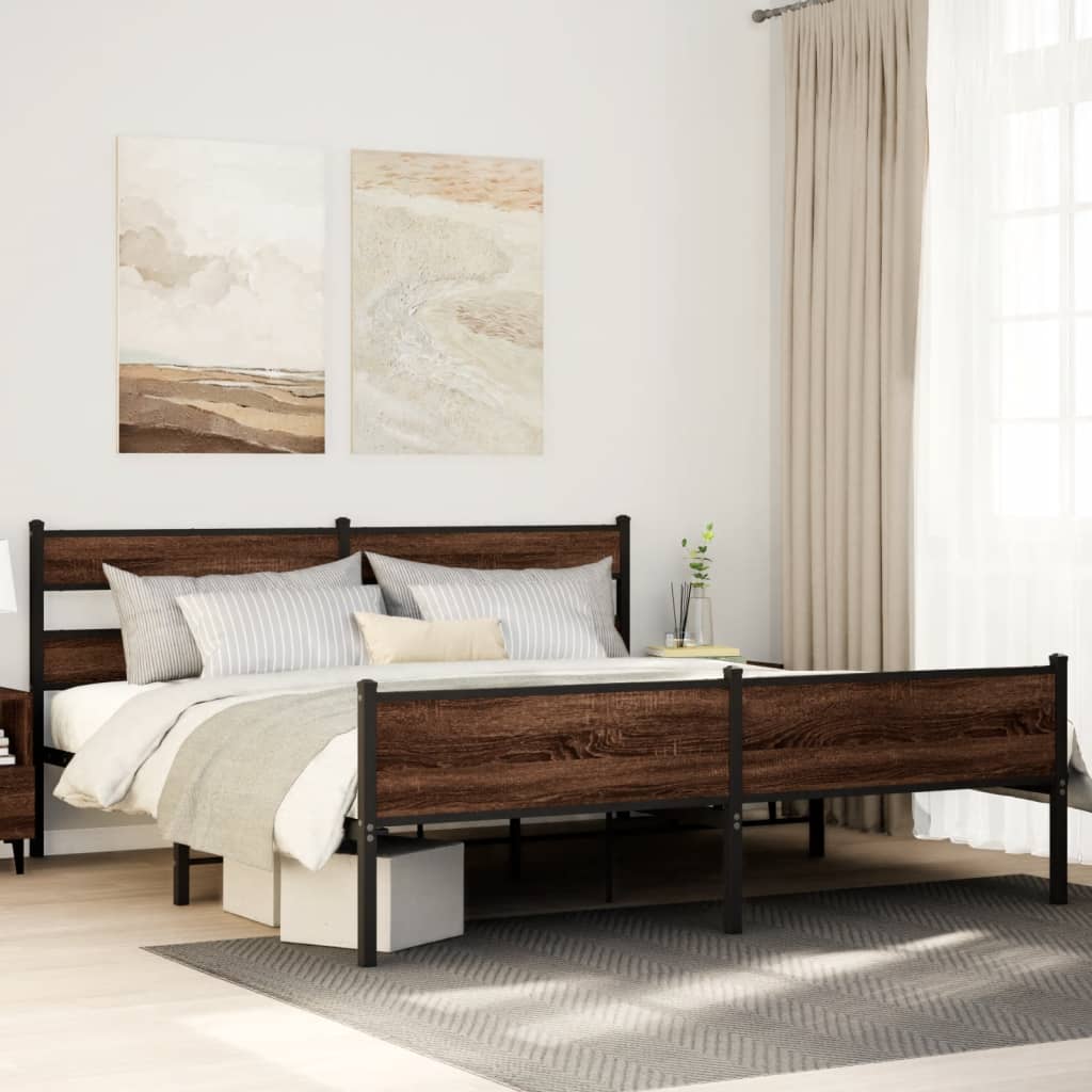 Metallbett ohne Matratze Braun Eichen-Optik 180x200 cm