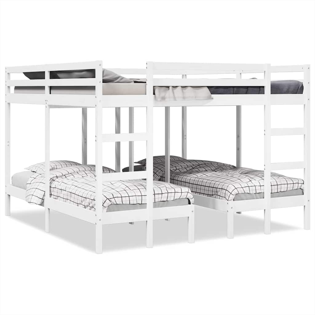 Dreifach-Etagenbett Weiß 200x200/80x200 cm Massivholz Kiefer