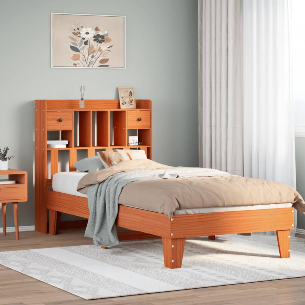 Massivholzbett ohne Matratze Wachsbraun 75x190 cm Kiefernholz