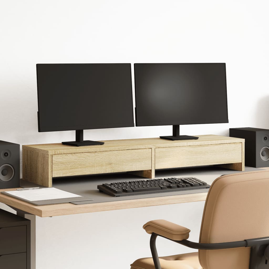 Monitorständer mit Schubladen Sonoma-Eiche 100 x 27 x 15 cm Holzwerkstoff