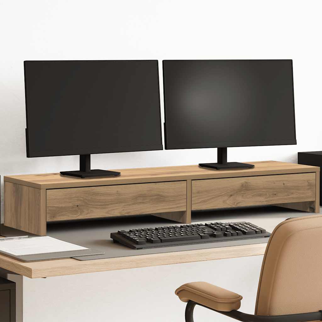 Monitorständer mit Schubladen Artisan-Eiche 100x27x15 cm
