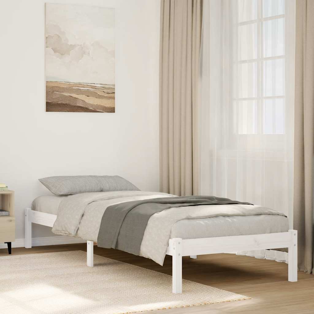 Massivholzbett Extra Lang ohne Matratze Weiß 80x220 Kiefernholz