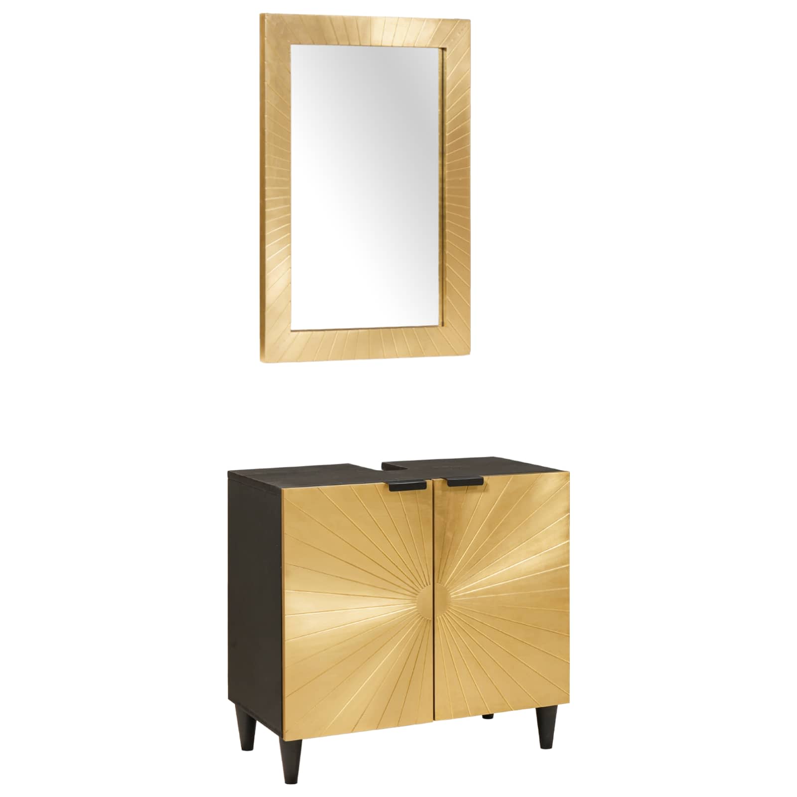 Badezimmerschrank-Set 2 stk. Schwarz und Messing