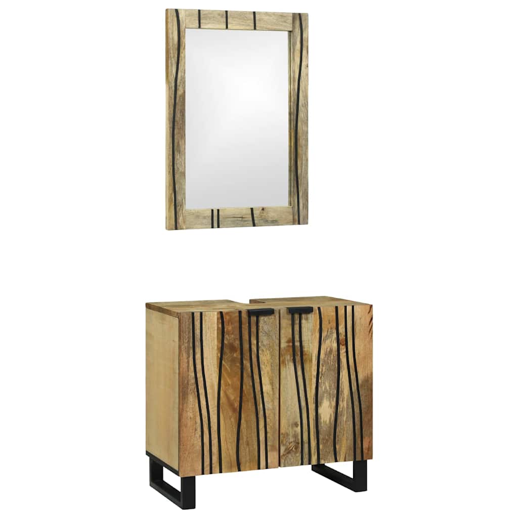 Badezimmerschrank-Set 2 Stk. Natur Massivholz Mango