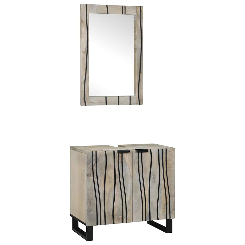 Badezimmerschrank-Set 2 Stk. Weiß Massivholz Mango