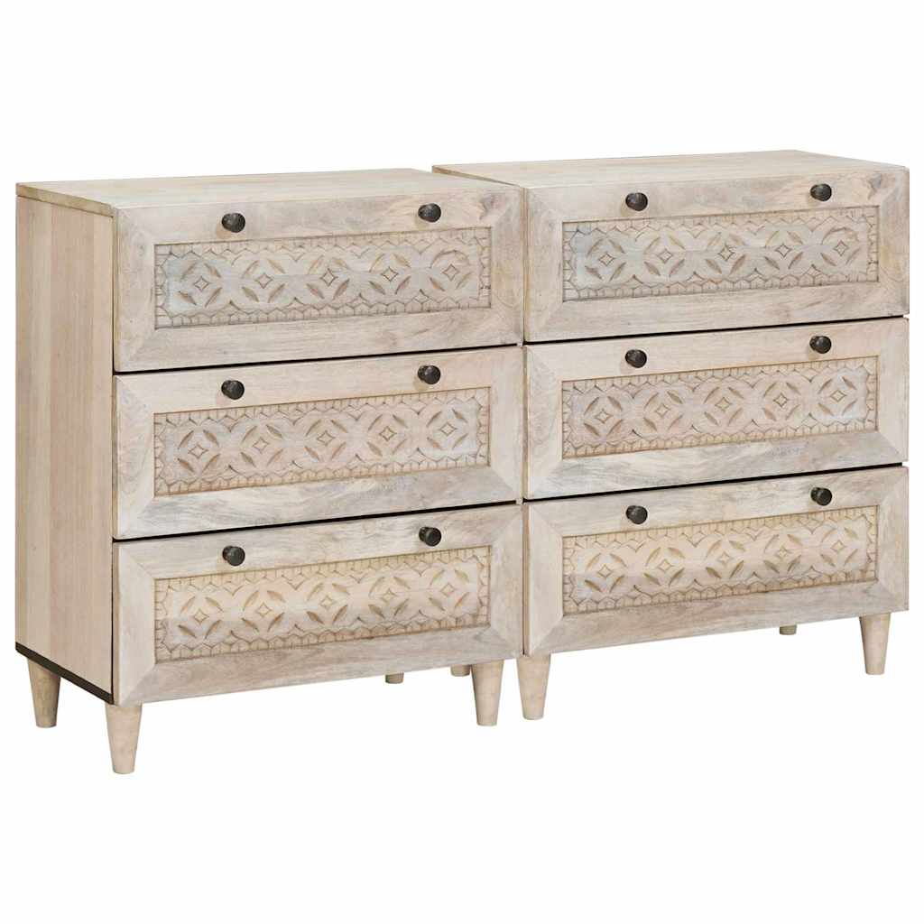 Sideboard 2 stk. 120 x 33,5 x 75 cm massives Mangoholz Weiß