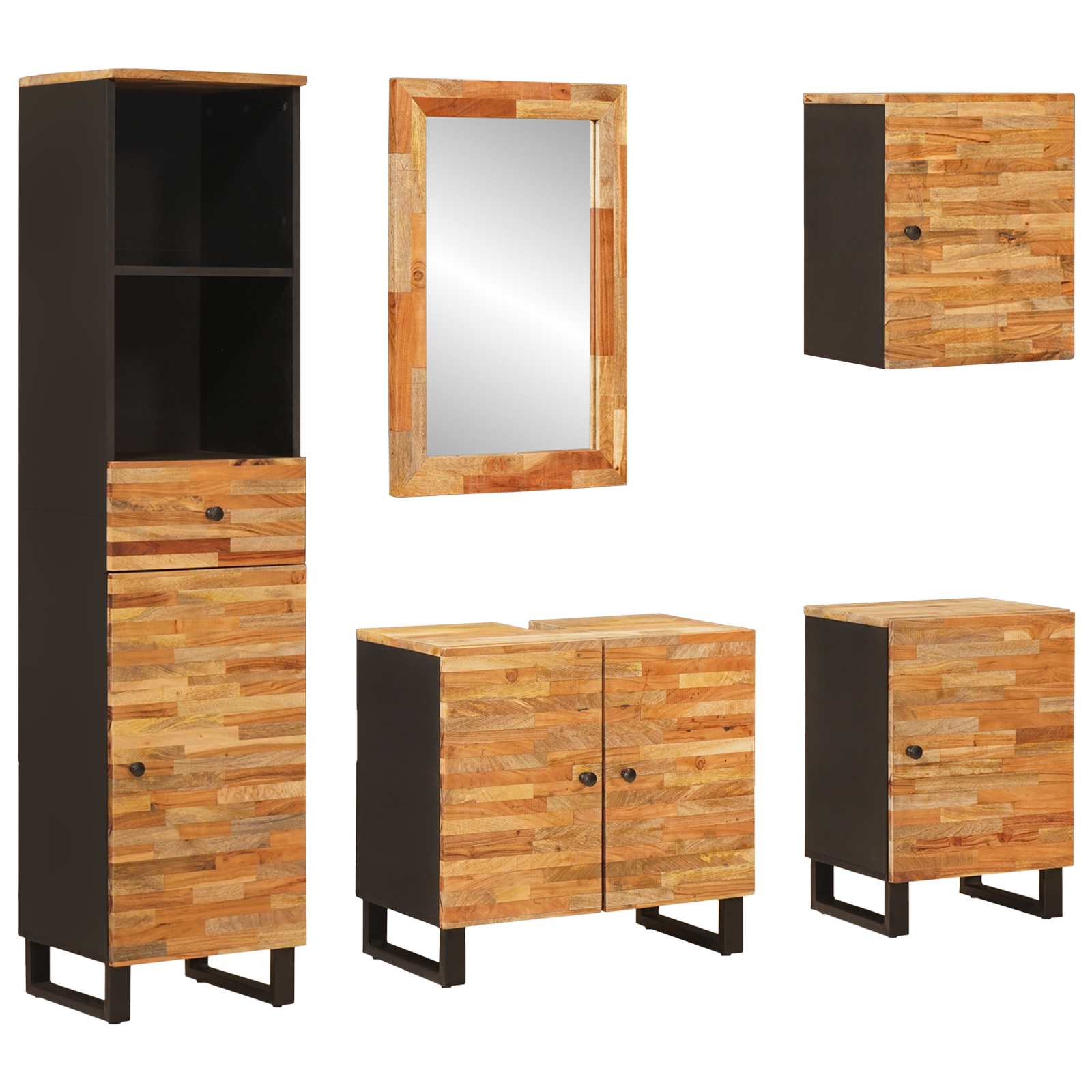 Badezimmer Sets 5 stk. Natur 38 x 33 x 160 cm Massivholz Mango
