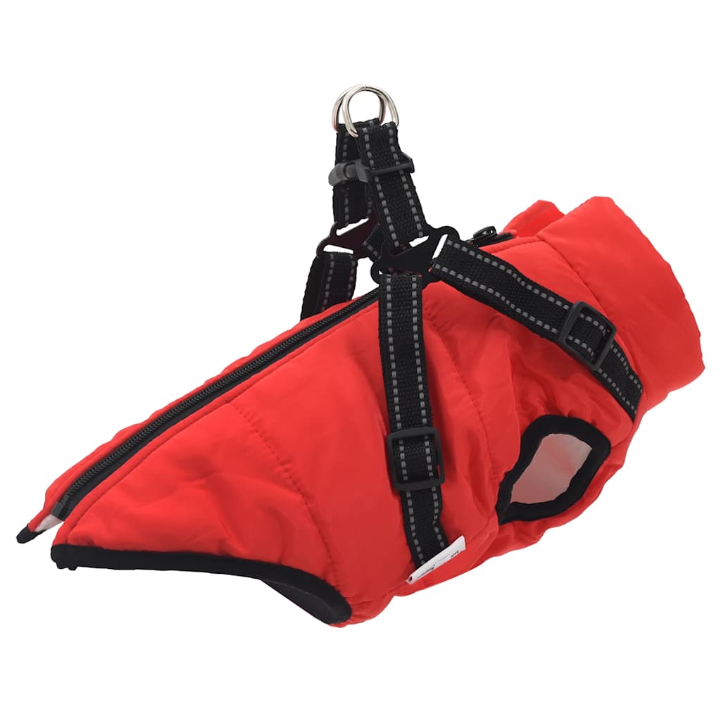 Hundemantel mit Geschirr Wasserdicht Reflektierend Rot L28