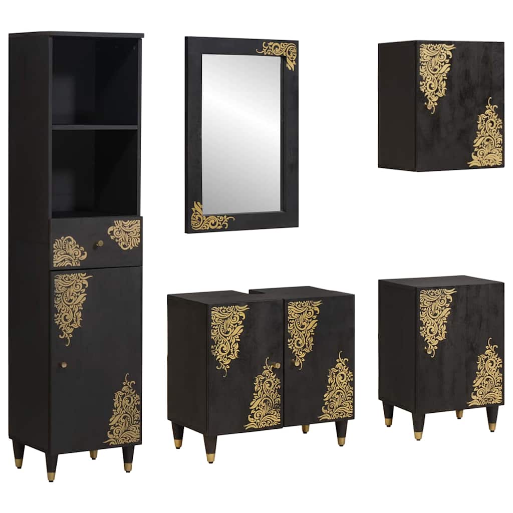 Badezimmerschrank-Set 5 stk. Schwarz 62 x 33 x 58 cm