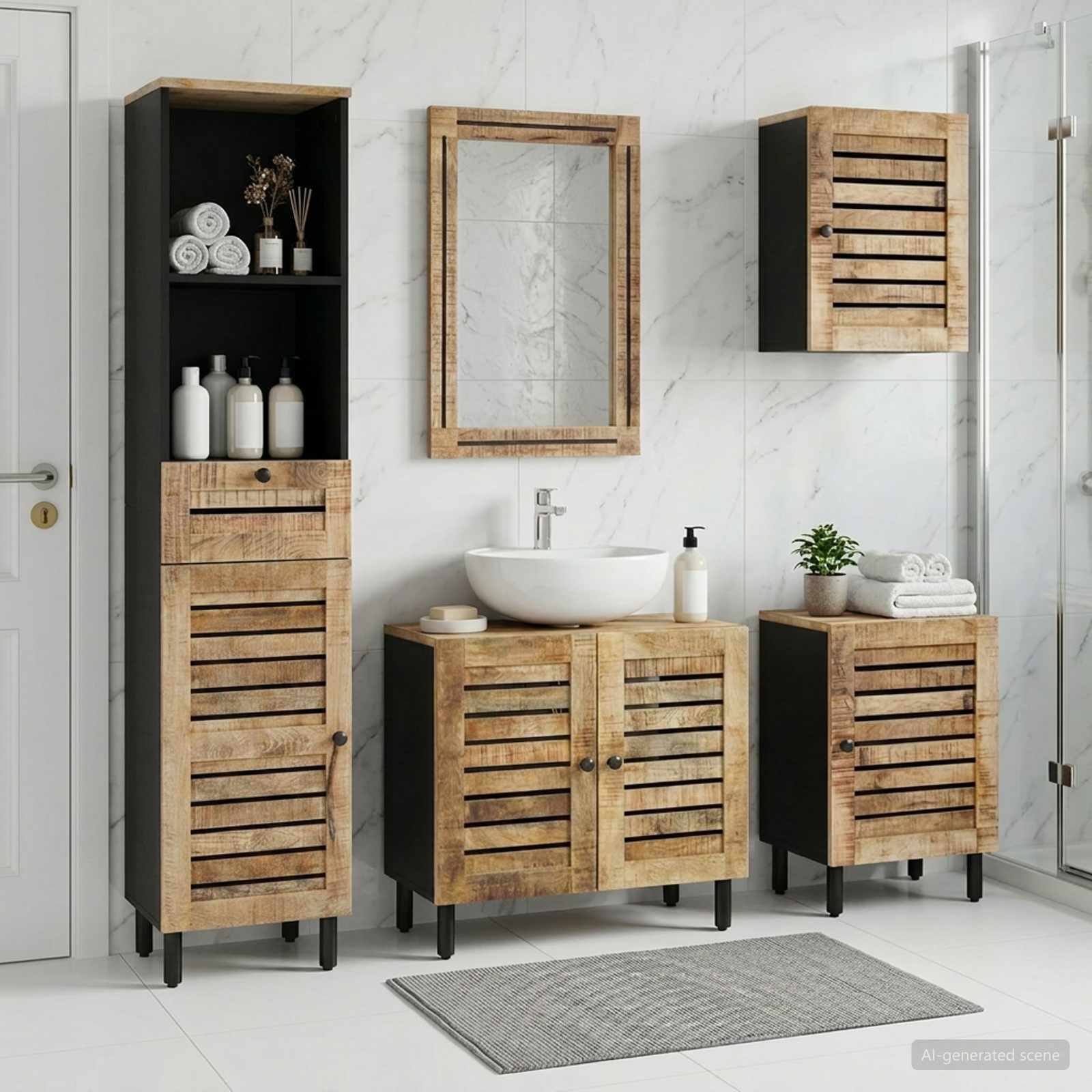 Badezimmerschrank-Set 5 Stk. Natur 38 x 33 x 160 cm