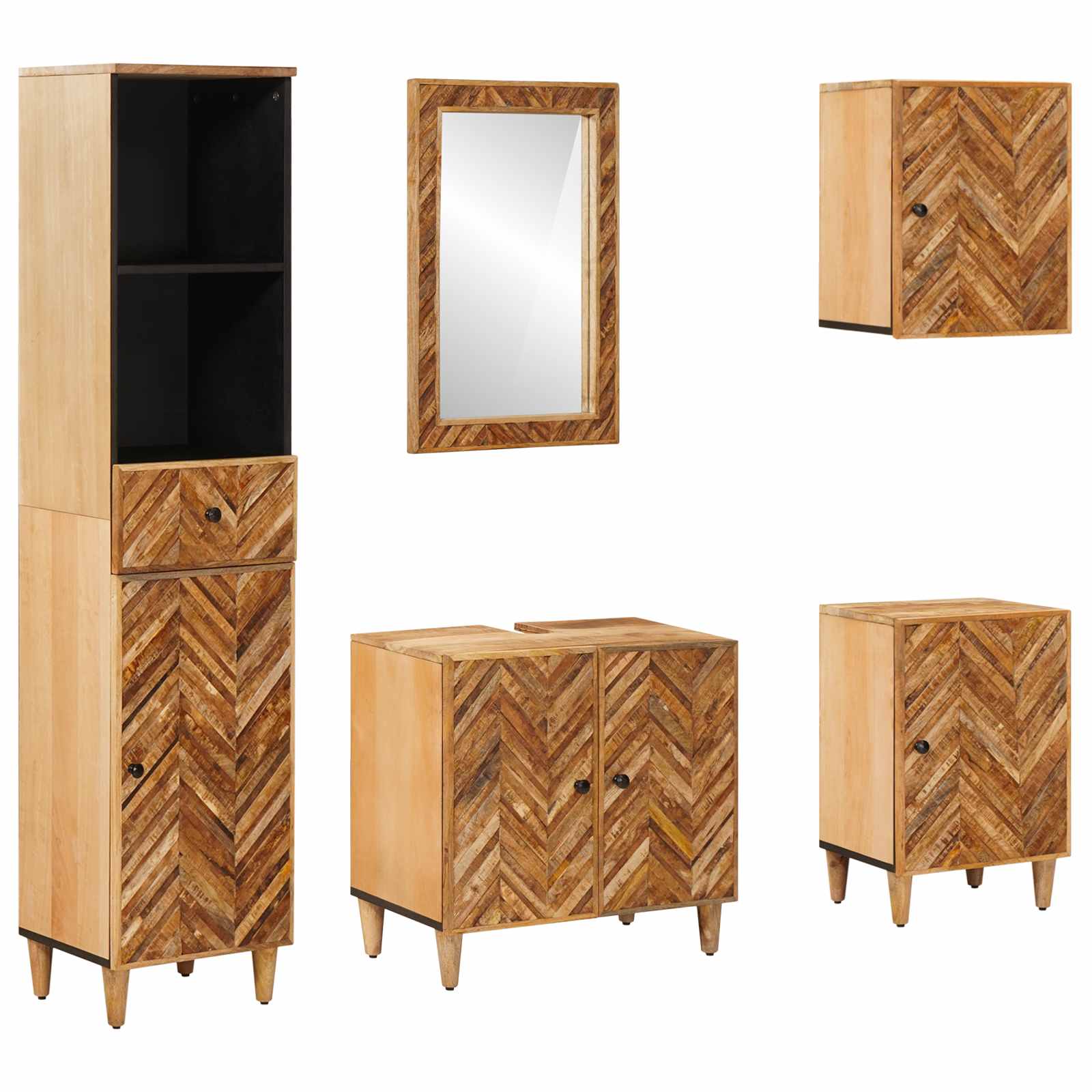 Badezimmerschrank-Set 5 Stk. Massivholz Mango