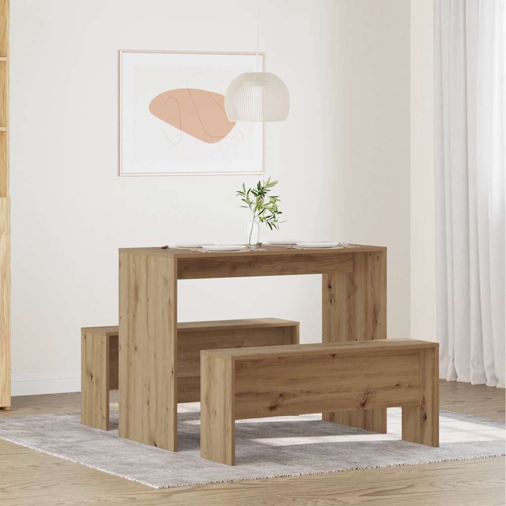 3-tlg. Esstisch und Bank Set Artisan-Eiche Holzwerkstoff