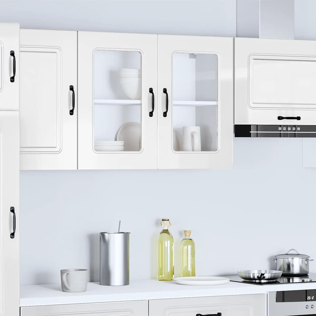 Küchen-Hängeschrank mit Glastür Kalmar Hochglanz-Weiß Holzwerkstoff