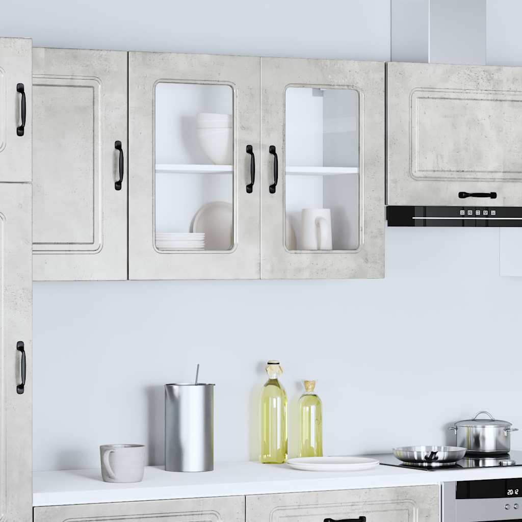 Küchen-Hängeschrank mit Glastür Kalmar Betongrau Holzwerkstoff