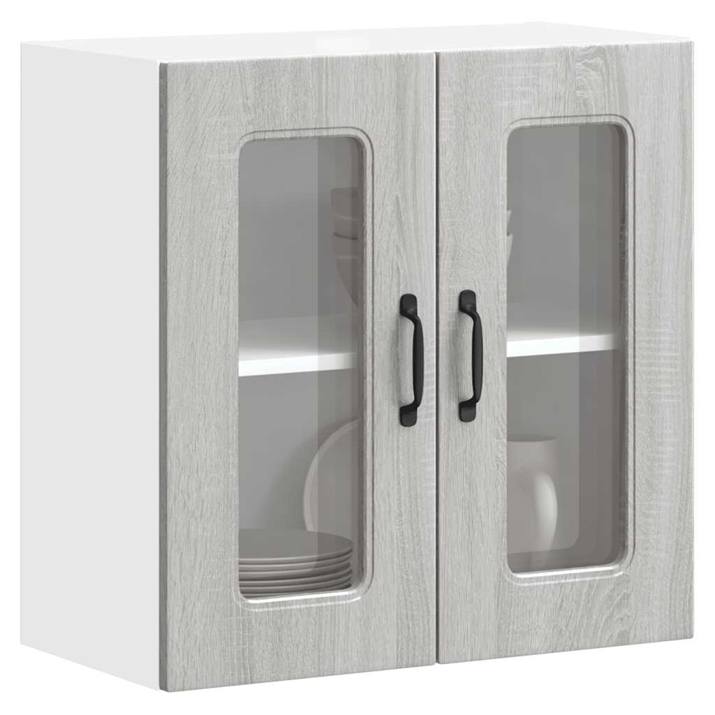 Küchen-Hängeschrank mit Glastür Kalmar Grau Sonoma Holzwerkstoff