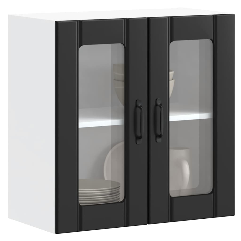 Küchen-Hängeschrank mit Glastür Lucca Schwarz Holzwerkstoff
