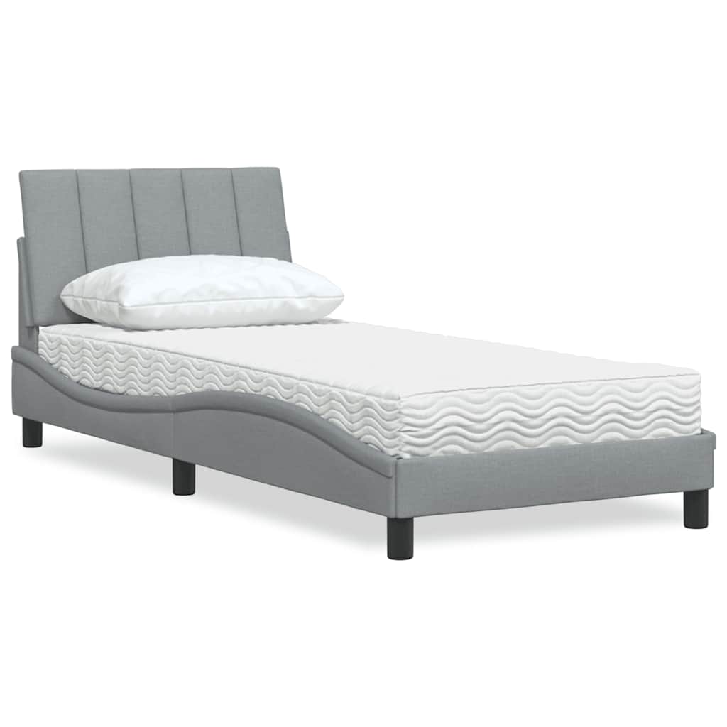 Bett mit Matratze "Hanko" Hellgrau 80x200 cm Stoff