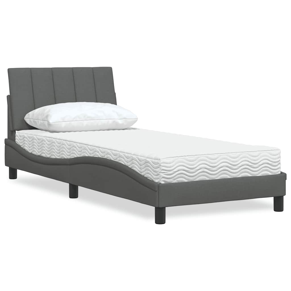 Bett mit Matratze "Hanko" Dunkelgrau 90x200 cm Stoff