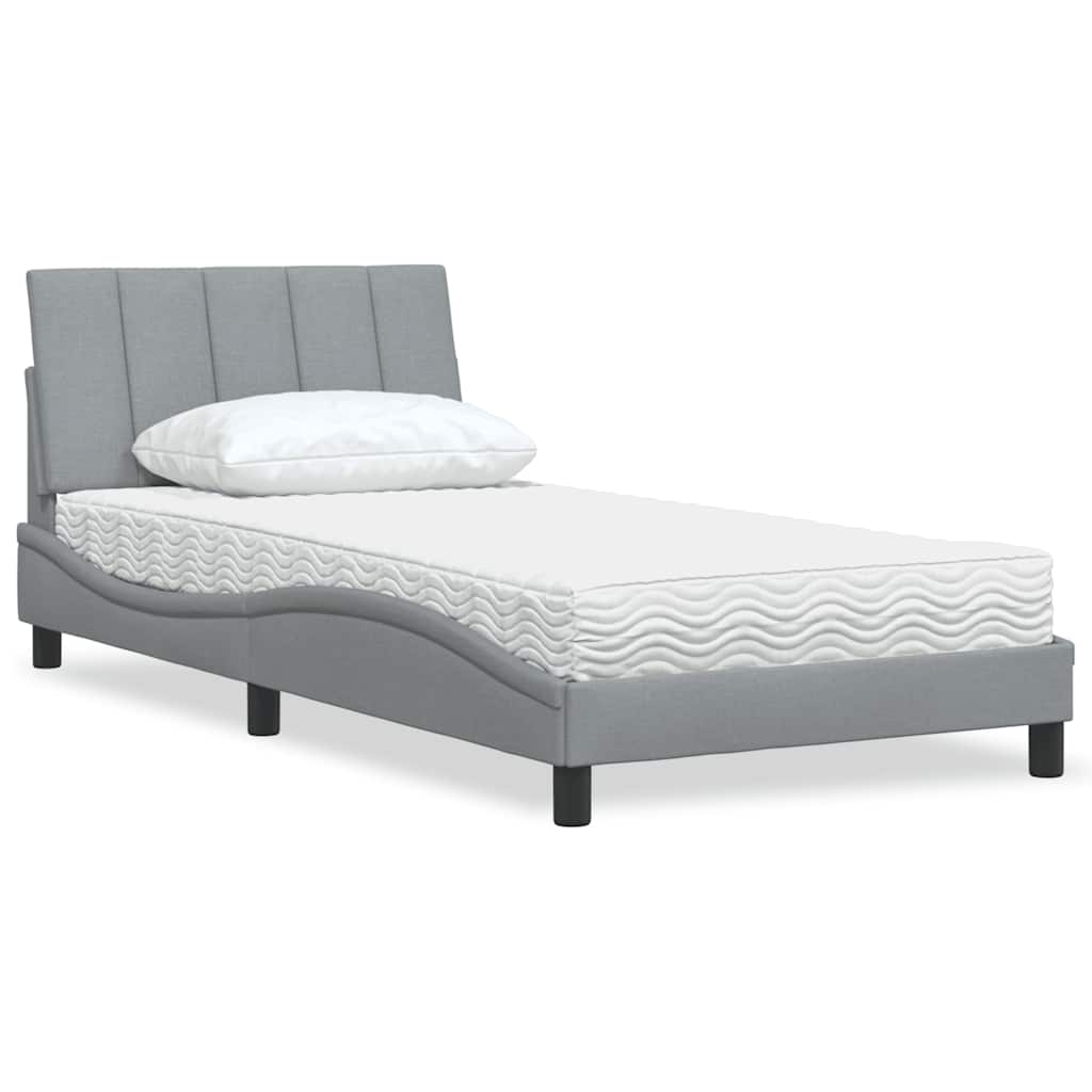 Bett mit Matratze "Hanko" Hellgrau 100x200 cm Stoff