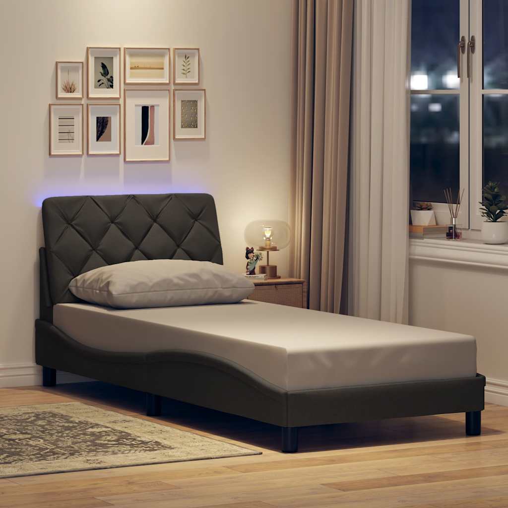 Bettgestell mit LED ohne Matratze Dunkelgrau 80x200 cm Stoff