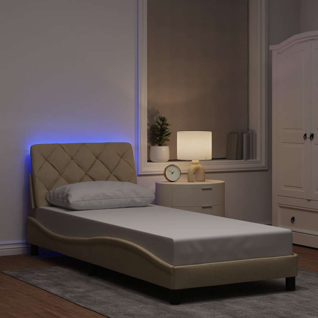 Bettgestell mit LED ohne Matratze Creme 80x200 cm Stoff