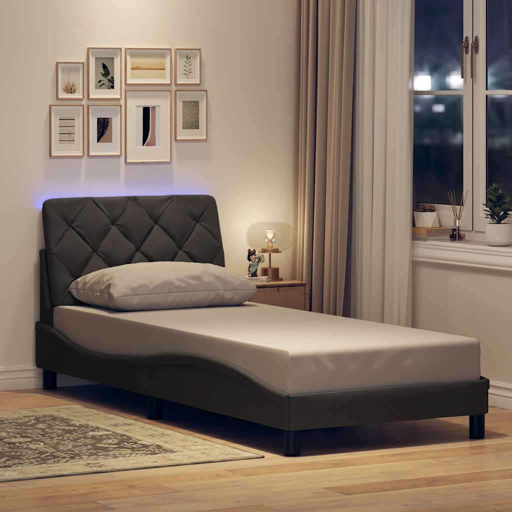 Bettgestell mit LED ohne Matratze Dunkelgrau 90x190 cm Stoff