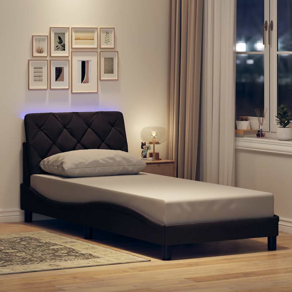 Bettgestell mit LED ohne Matratze Dunkelbraun 90x190 cm Stoff