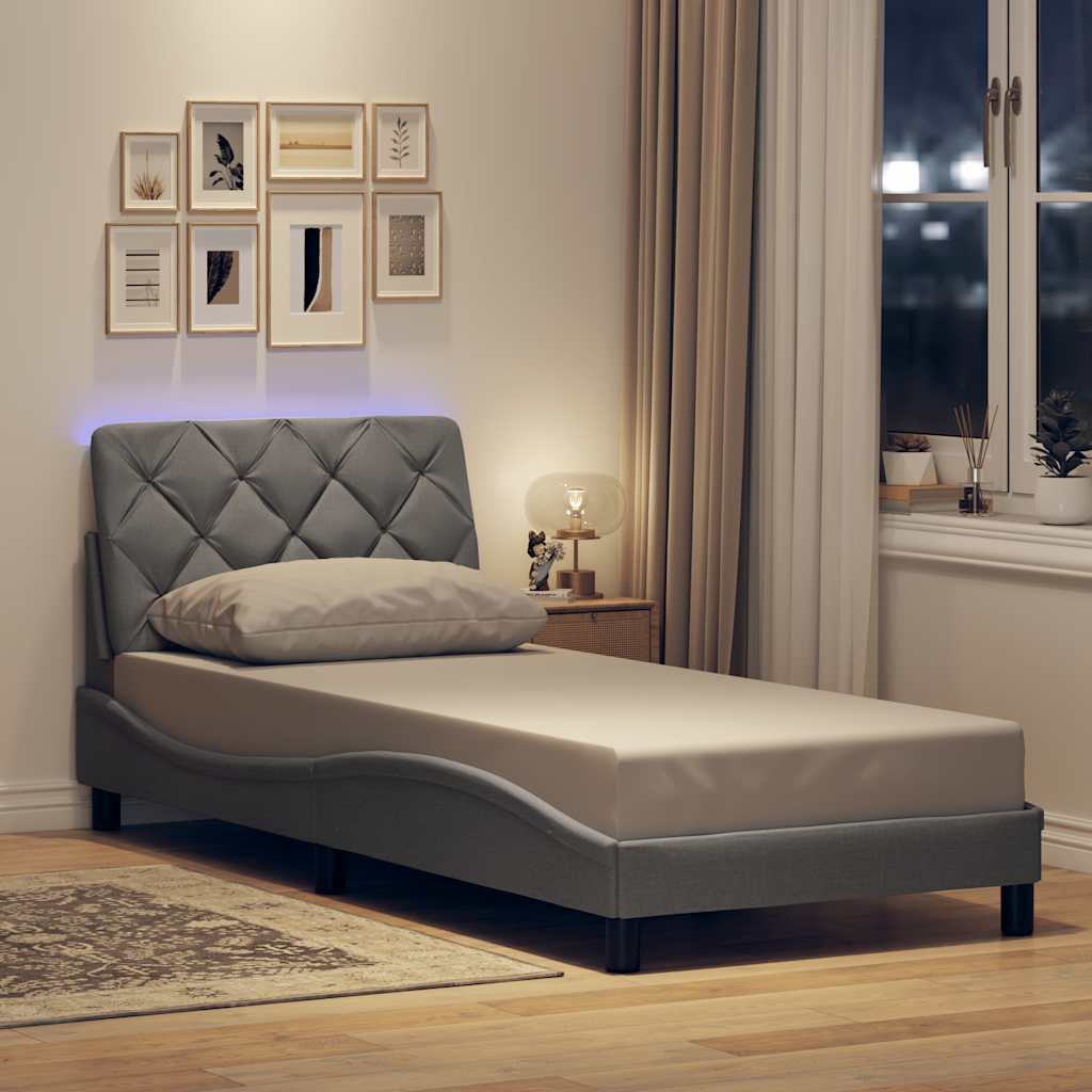 Bettgestell mit LED ohne Matratze Hellgrau 90x200 cm Stoff