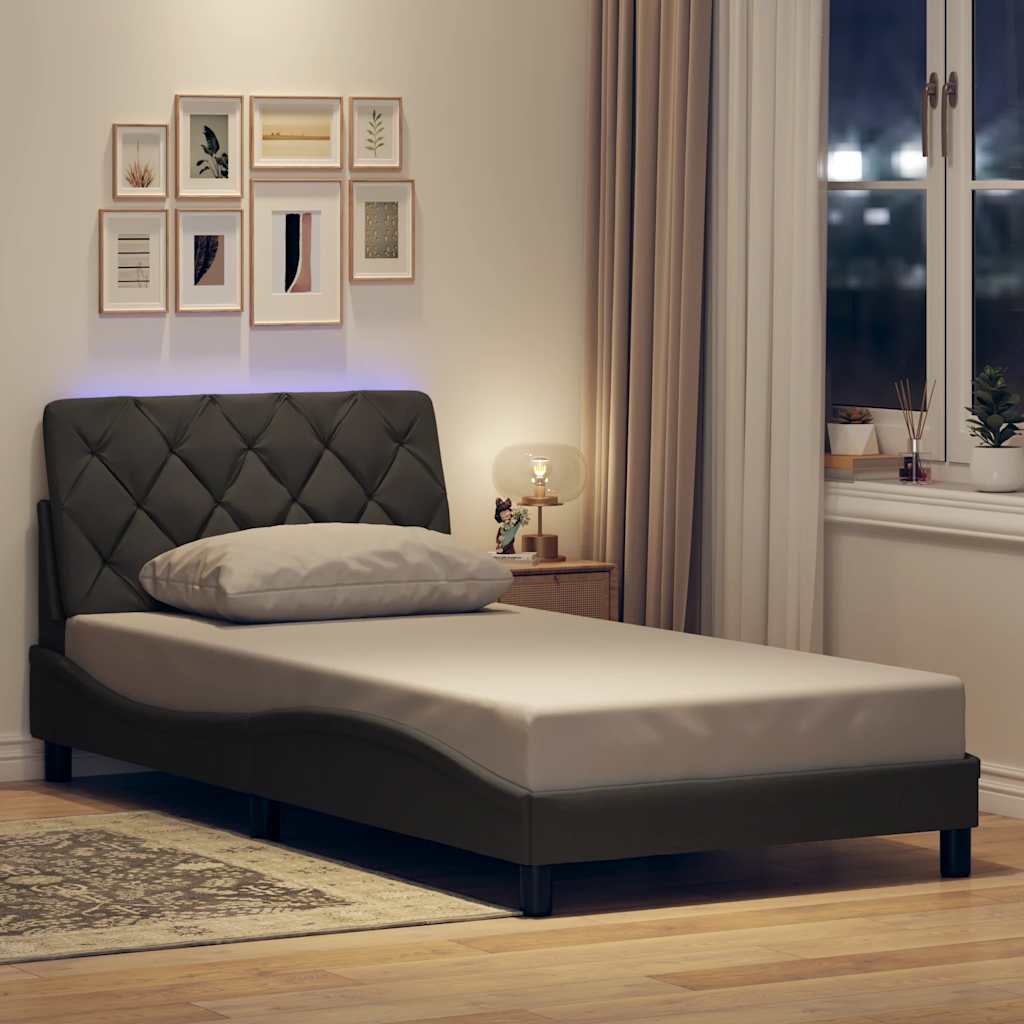 Bettgestell mit LED ohne Matratze Dunkelgrau 100x200 cm Stoff