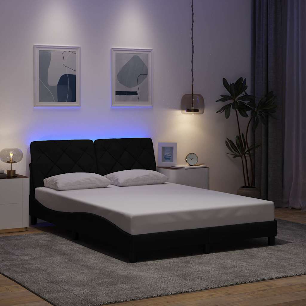 Bettgestell mit LED ohne Matratze Schwarz 120x200 cm Stoff