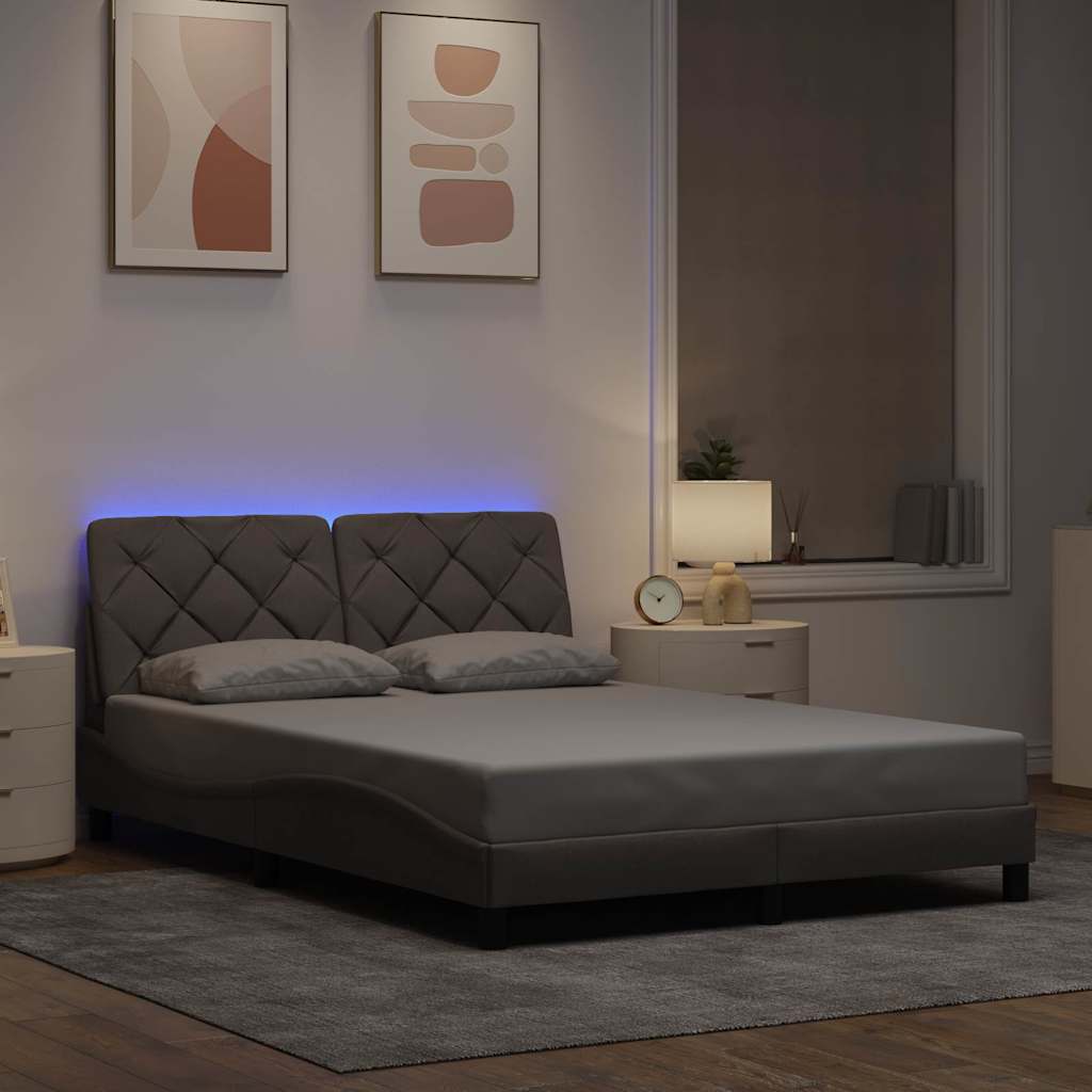 Bettgestell mit LED ohne Matratze Taupe 120x200 cm Stoff